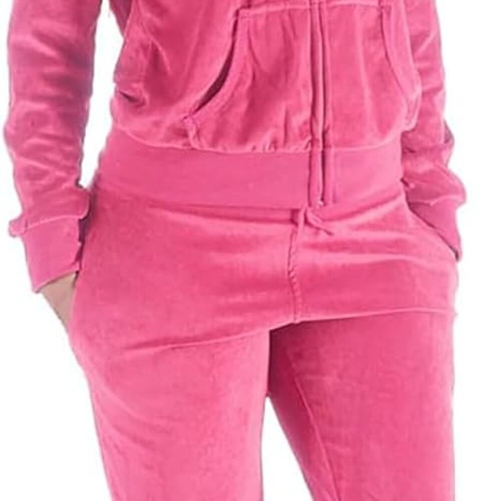 Versatile X-Large Velour Joggers Set For Women Hoodie & Sweatpants In Coral